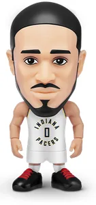 Figura de Tyrese Haliburton de ZURU NBA Ballers Serie 2 sobre fondo blanco