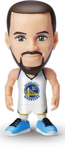 Figura comun de Stephen Curry con la equipacion blanca de los Warriors