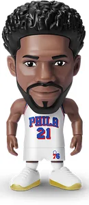 Figura comun de Joel Embiid con la equipacion blanca de los 76ers