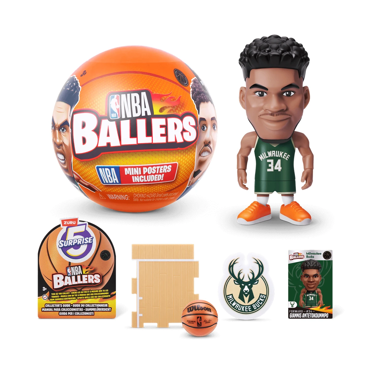 ZURU NBA Ballers Serie 2 - c&aacute;psula naranja y figura coleccionable de la NBA sobre fondo blanco