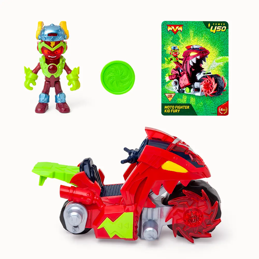 SuperThings Moto Fighter Kid Fury roja con su Kid exclusivo, disco y carta