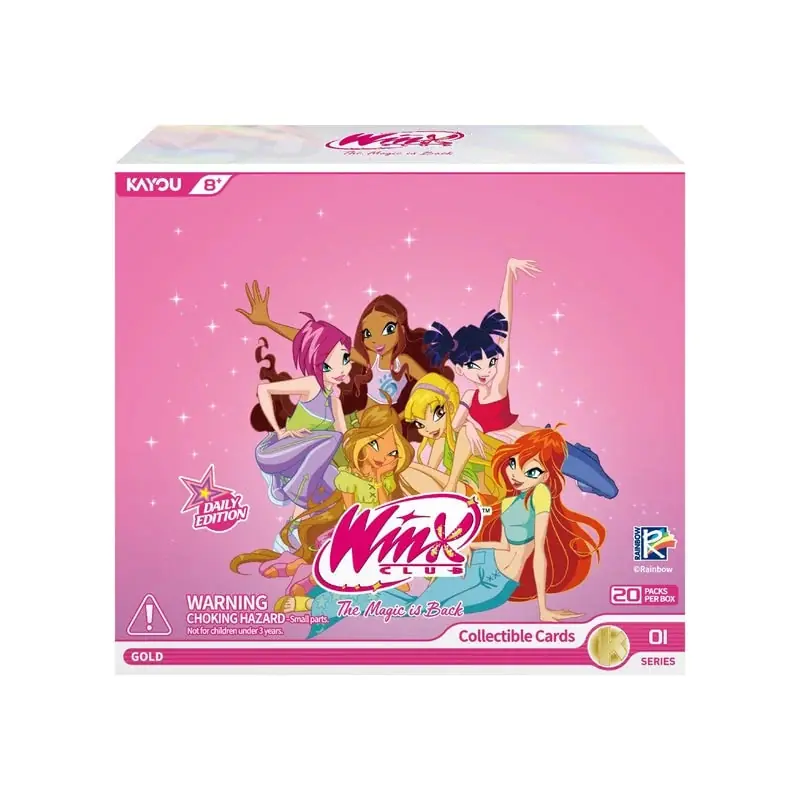 Caja de la Daily Edition de las cartas Winx Club Kayou con la etiqueta Gold y 20 sobres por caja