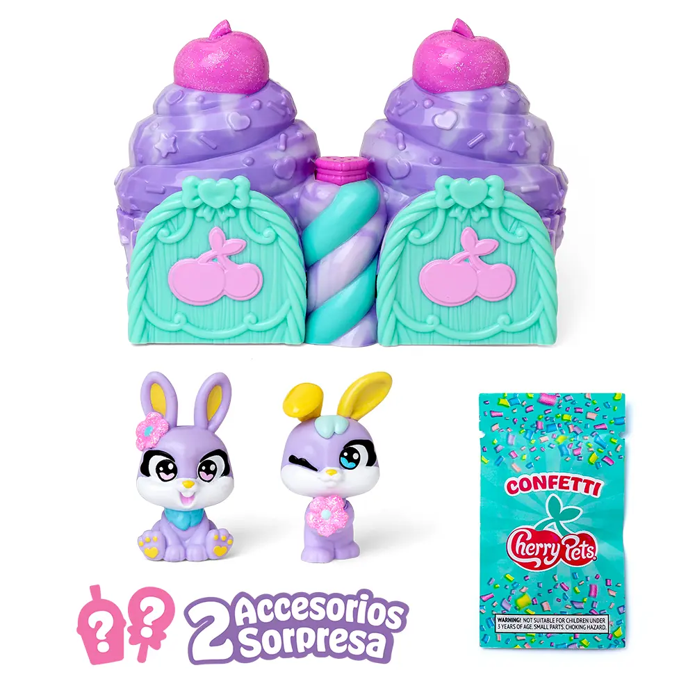 Confetti Cupcake Bunny Twins de Cherry Pets con Hoppy y Poppy, los accesorios y la bolsa de confeti