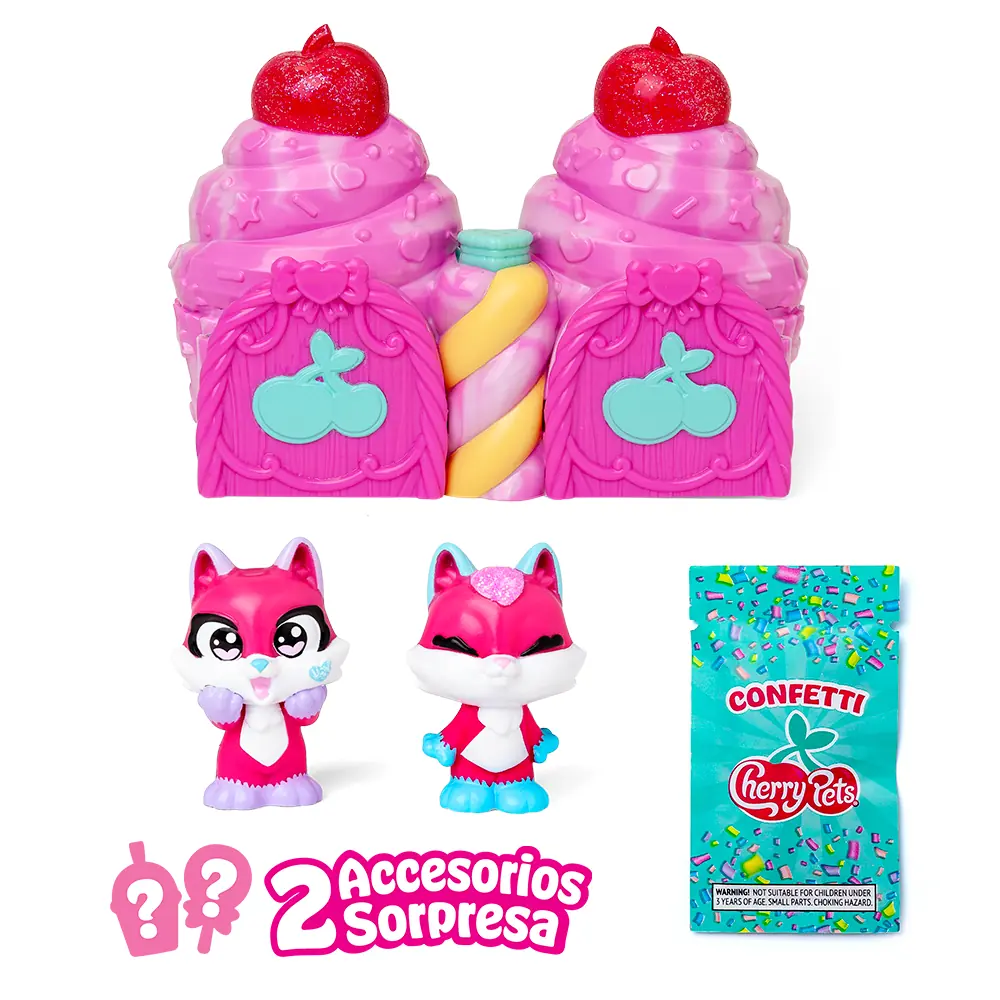 Confetti Cupcake Fox Twins de Cherry Pets con Ginger y Roxy, los accesorios y la bolsa de confeti