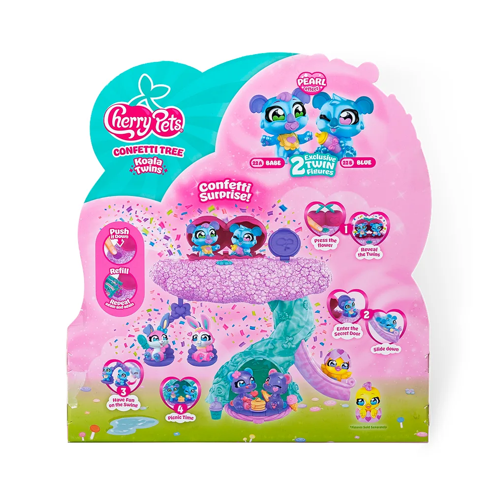 Reverso del envase del Confetti Tree de Cherry Pets con los Koala Twins 22A Babe y 22B Blue