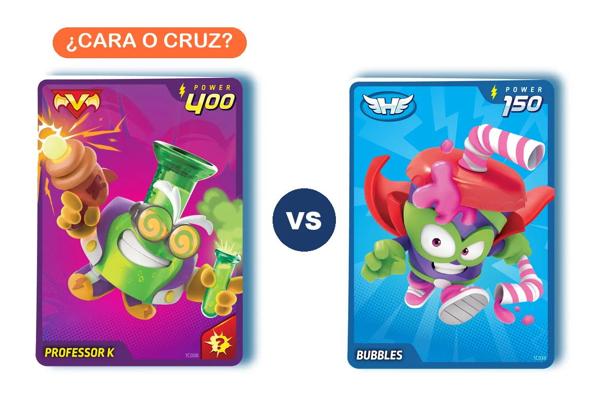 Ejemplo de Caos en SuperThings Power: Professor K 400 lanza su carta contra Bubbles 150