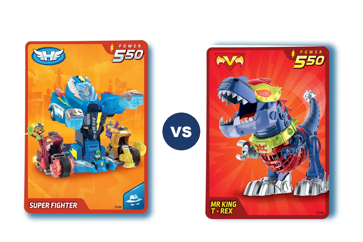 Las dos cartas más fuertes de SuperThings Power: Super Fighter y Mr King T-Rex, ambas de POWER 550