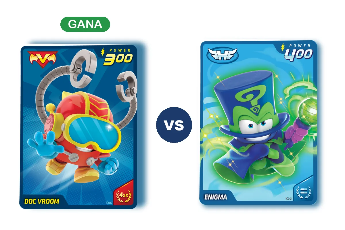 Ejemplo de Gana 4XX en SuperThings Power: Doc Vroom 300 gana a Enigma 400