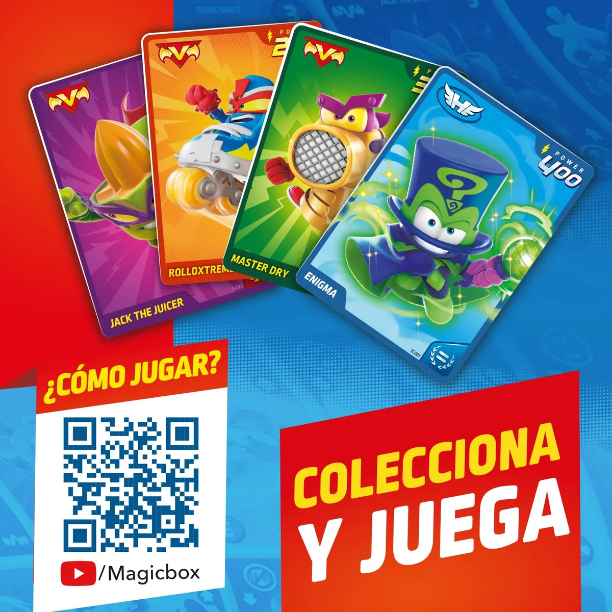 Panel «¿Cómo jugar?» con el código QR de Magicbox que lleva al vídeo oficial de reglas de SuperThings Power Super Card Game