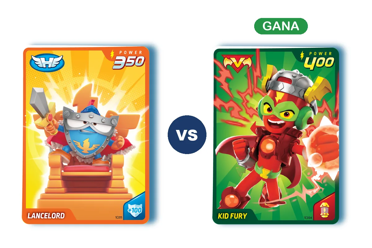 Primera batalla del vídeo oficial de SuperThings Power: Lancelord (POWER 350) contra Kid Fury (POWER 400), gana Kid Fury
