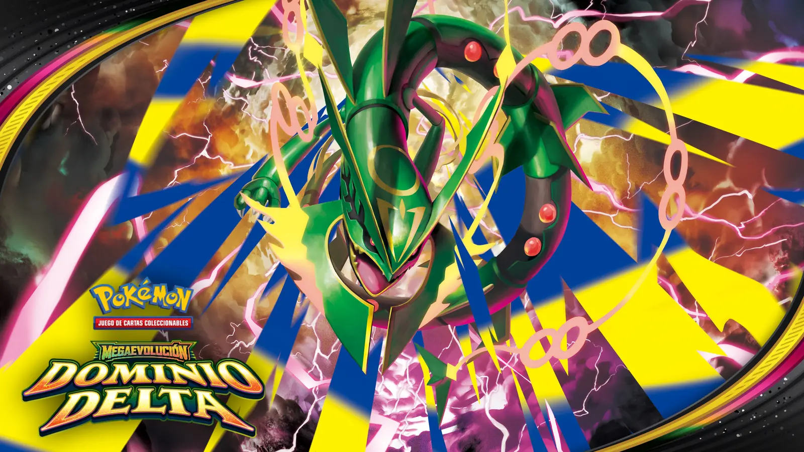 Banner oficial en español de Megaevolución-Dominio Delta con Mega-Rayquaza