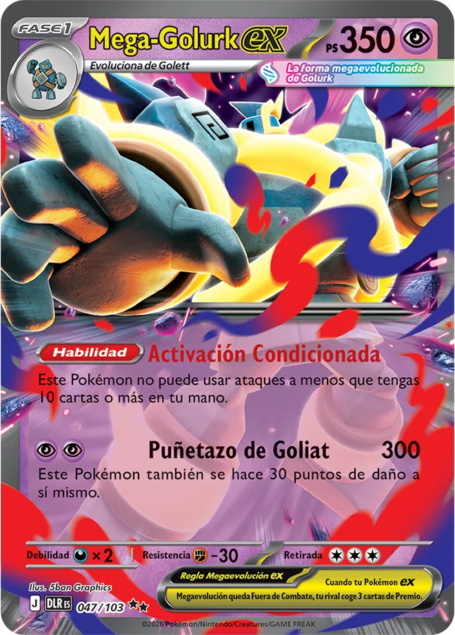 Carta Mega-Golurk ex de Dominio Delta en español, tipo Psíquico de 350 PS