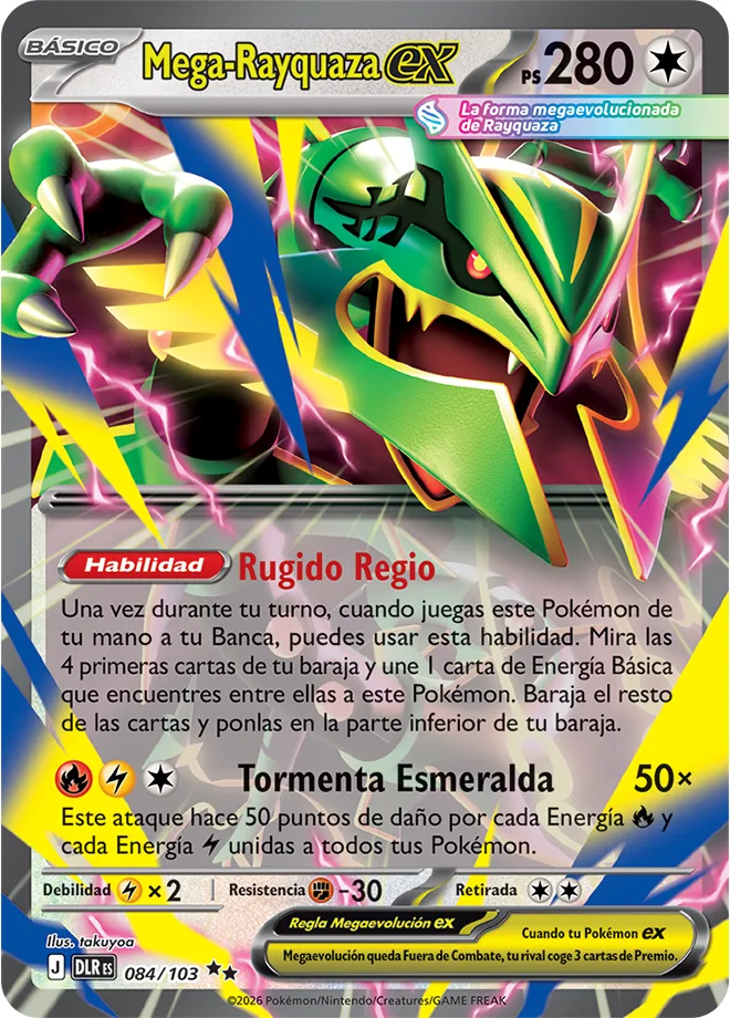 Carta Mega-Rayquaza ex de Dominio Delta en español, Básico de 280 PS