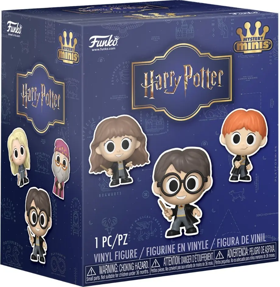 Caja ciega individual de Harry Potter Mystery Minis de Funko, azul noche con el logo dorado