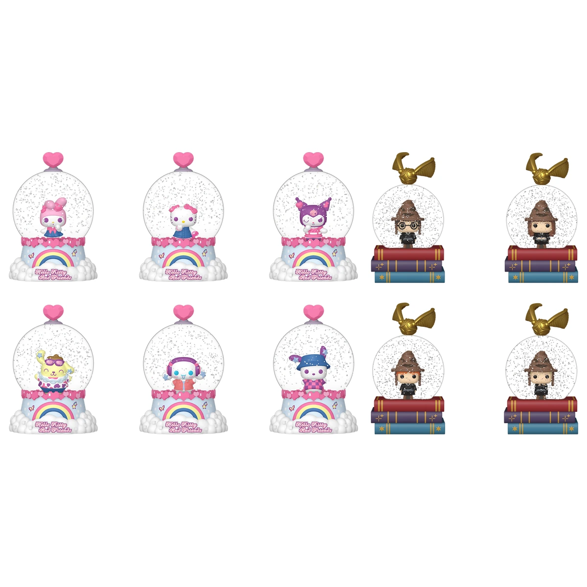 Funko Mystery Minis Glitter Globe: las seis bolas de purpurina de Hello Kitty and Friends Y2K junto a las cuatro de Harry Potter con el Sombrero Seleccionador