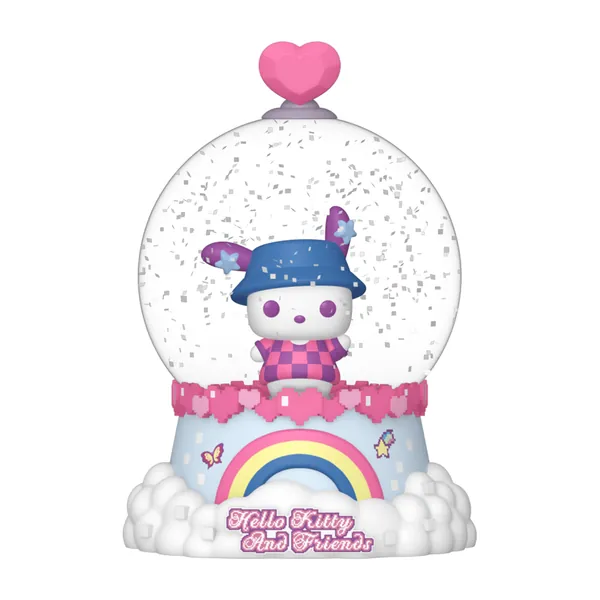 Pochacco con gorro bucket en la Mini Glitter Globe de Funko Mystery Minis Hello Kitty and Friends Y2K