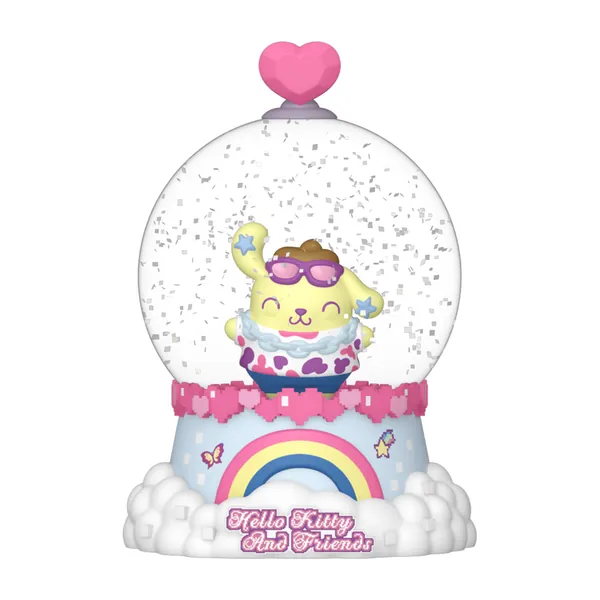 Pompompurin con gafas de sol en la Mini Glitter Globe de Funko Mystery Minis Hello Kitty and Friends Y2K