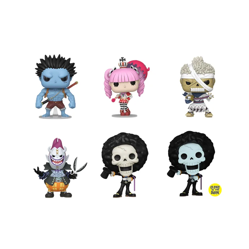 Los seis disenos regulares de Funko One Piece POP Mystery con Luffy, Brook, Perona, Ryuma y Gecko Moria