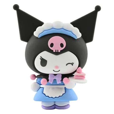 Kuromi nº 5 de Birthday Party de YuMe: capucha negra con cofia de doncella, vestido azul y porción de tarta