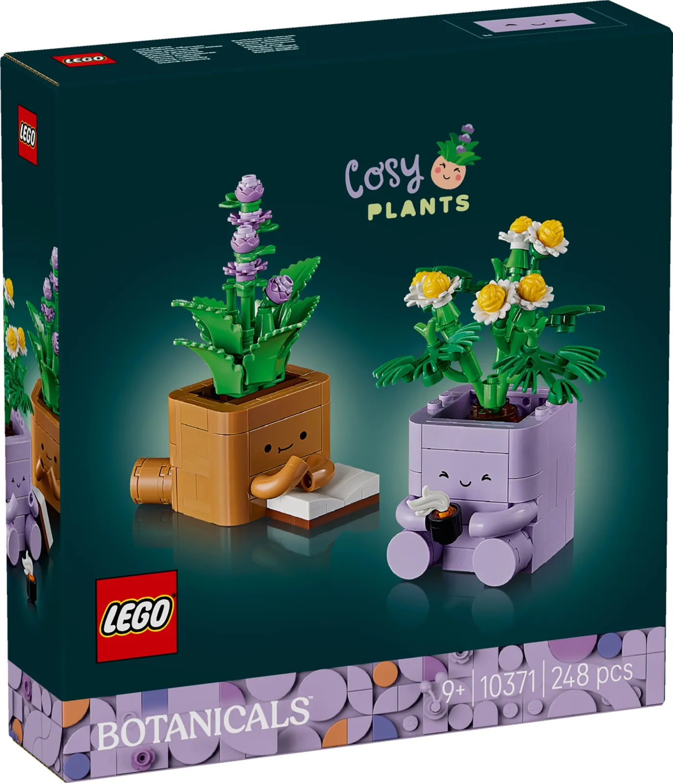 Caja del LEGO Botanicals Plantas Cariñosas 10371 con las dos plantas y sus macetas en el frontal.