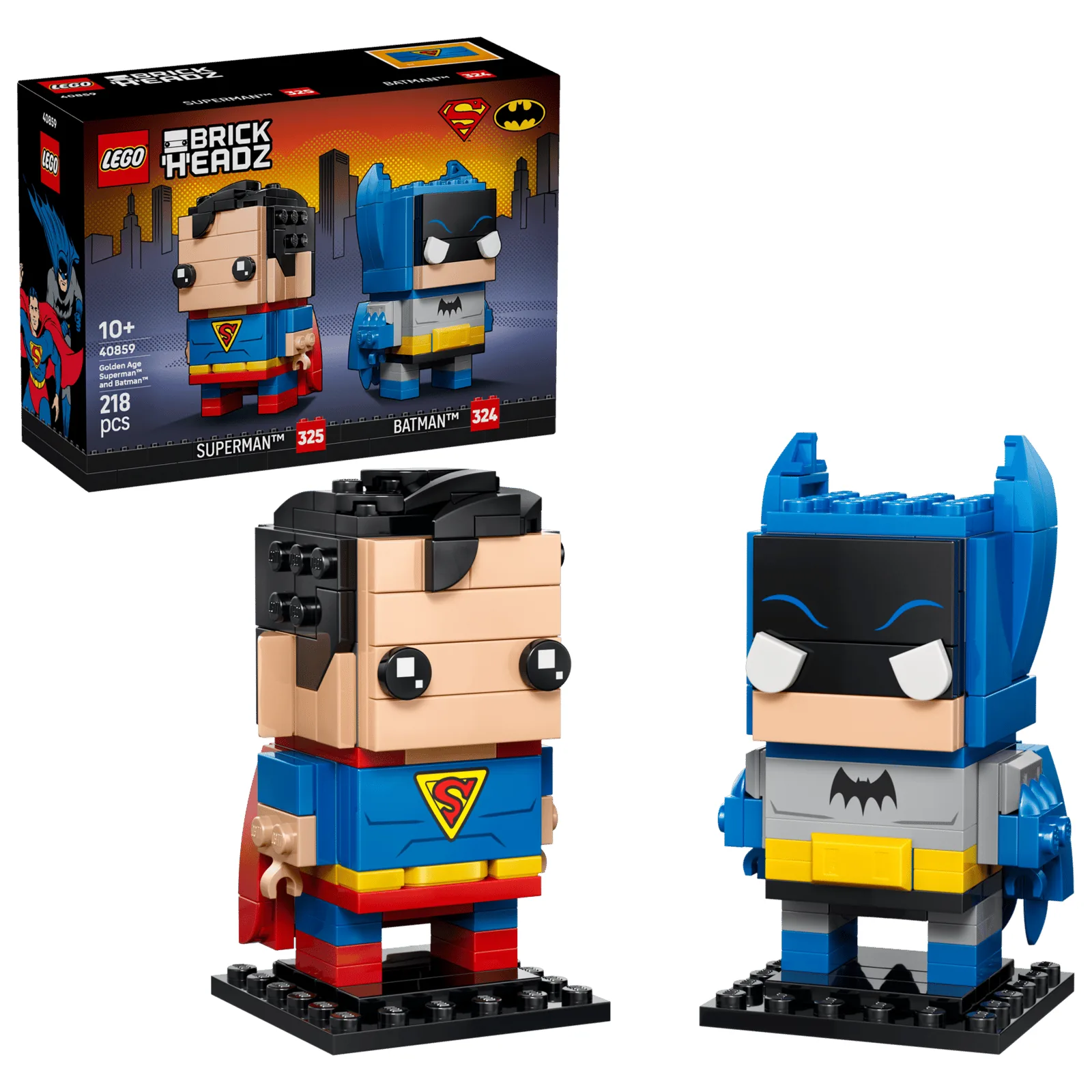 Caja del set LEGO BrickHeadz 40859 Superman y Batman de la Edad de Oro