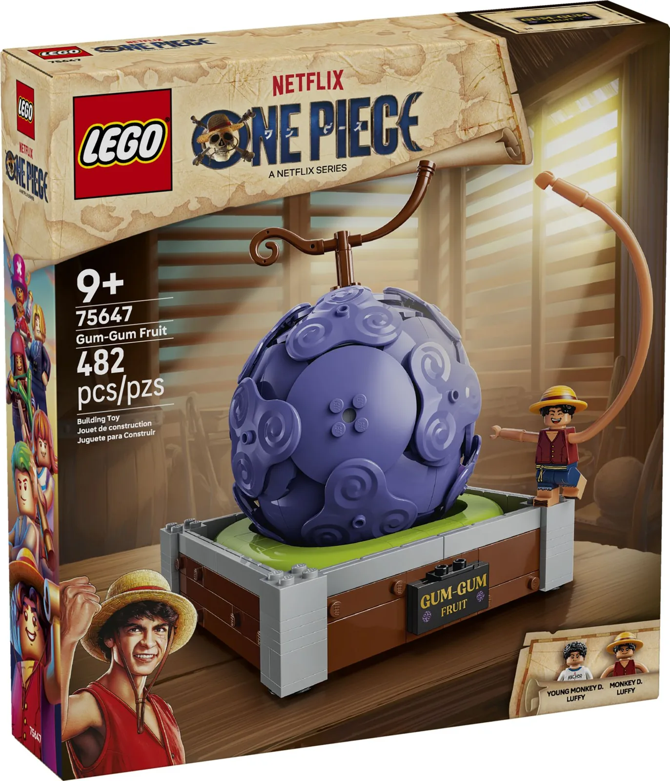 Caja frontal del set LEGO ONE PIECE 75647 Gum-Gum Fruit, 482 piezas, 9+