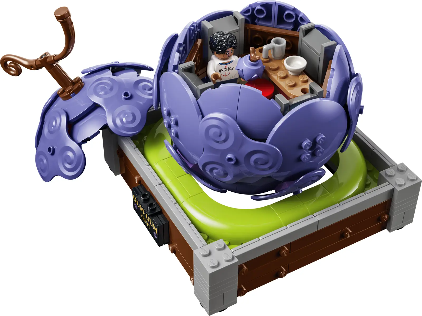 LEGO 75647 Fruta Goma Goma abierta por arriba, con la escena interior de Luffy joven a la mesa