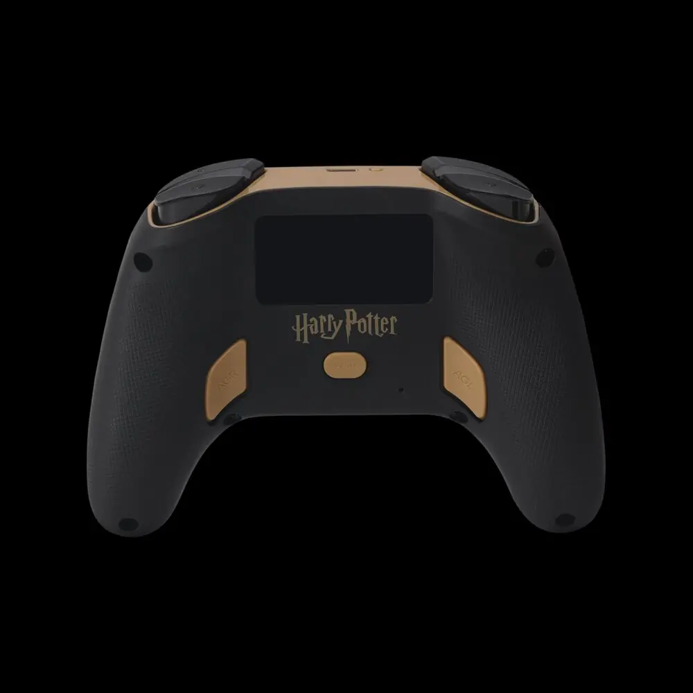 Trasera del mando PowerA Hogwarts para Switch 2 con el logo de Harry Potter y los botones traseros dorados