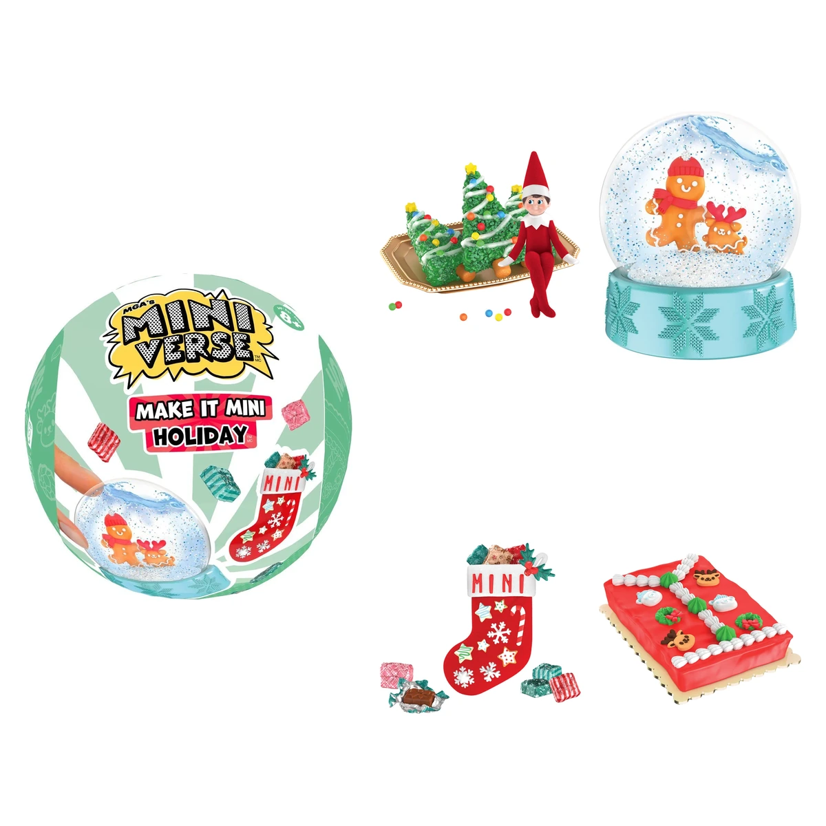 Bola de Miniverse Make It Mini Holiday Series 4 junto a sus cuatro recetas navideñas