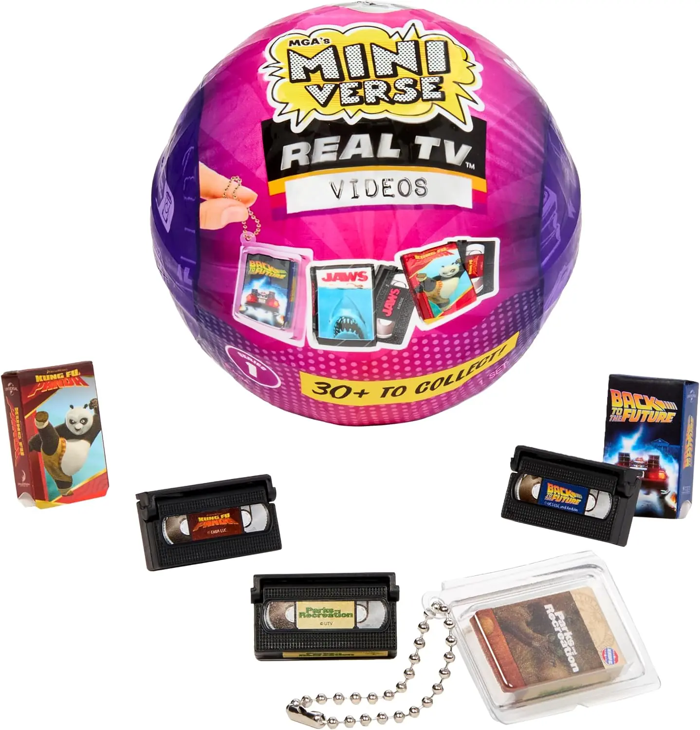 Miniverse Real TV Videos capsule with the SERIES 1 stamp and the text 30+ TO COLLECT printed on it