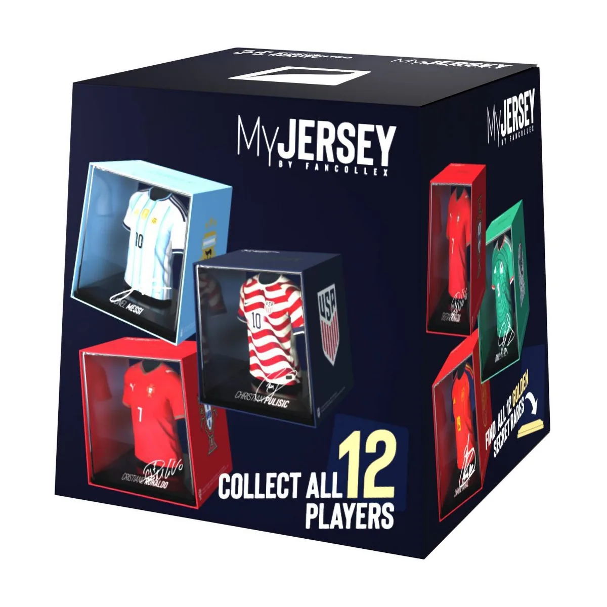 Caja de MyJersey National Teams 2026 con los rotulos Collect all 12 players y Find all 12 Golden Secret Rares
