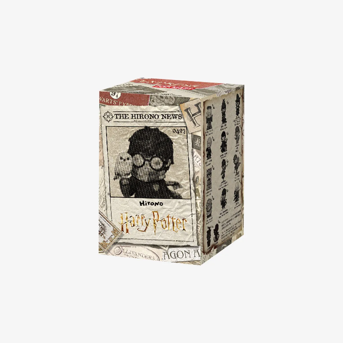 Caja individual de Hirono x Harry Potter de POP MART con diseño de periódico The Hirono News
