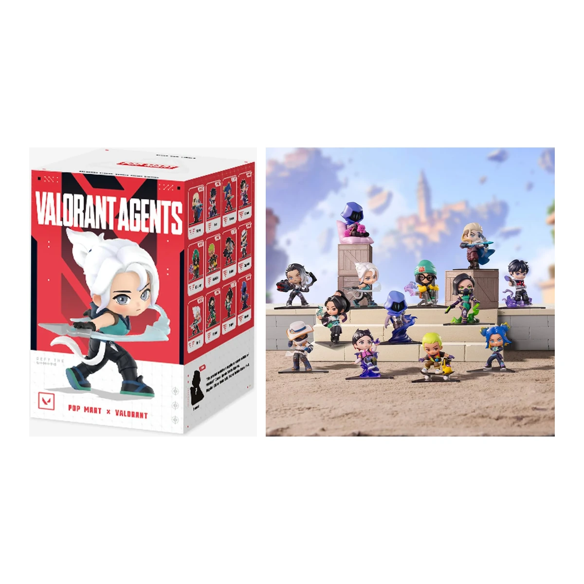 POP MART VALORANT Classic Agents: caja de la blind box y las 12 figuras de agentes con la secreta Omen-Downtime