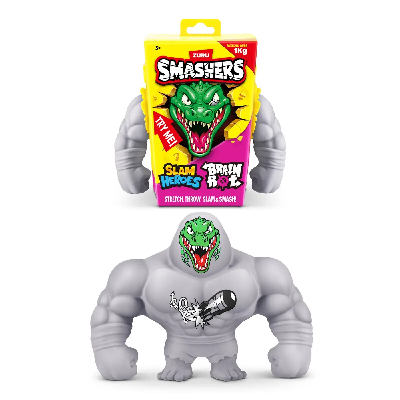 Figura Crocodillio de Smashers SLAM Heroes Brain Rot en su caja y suelta, en color gris