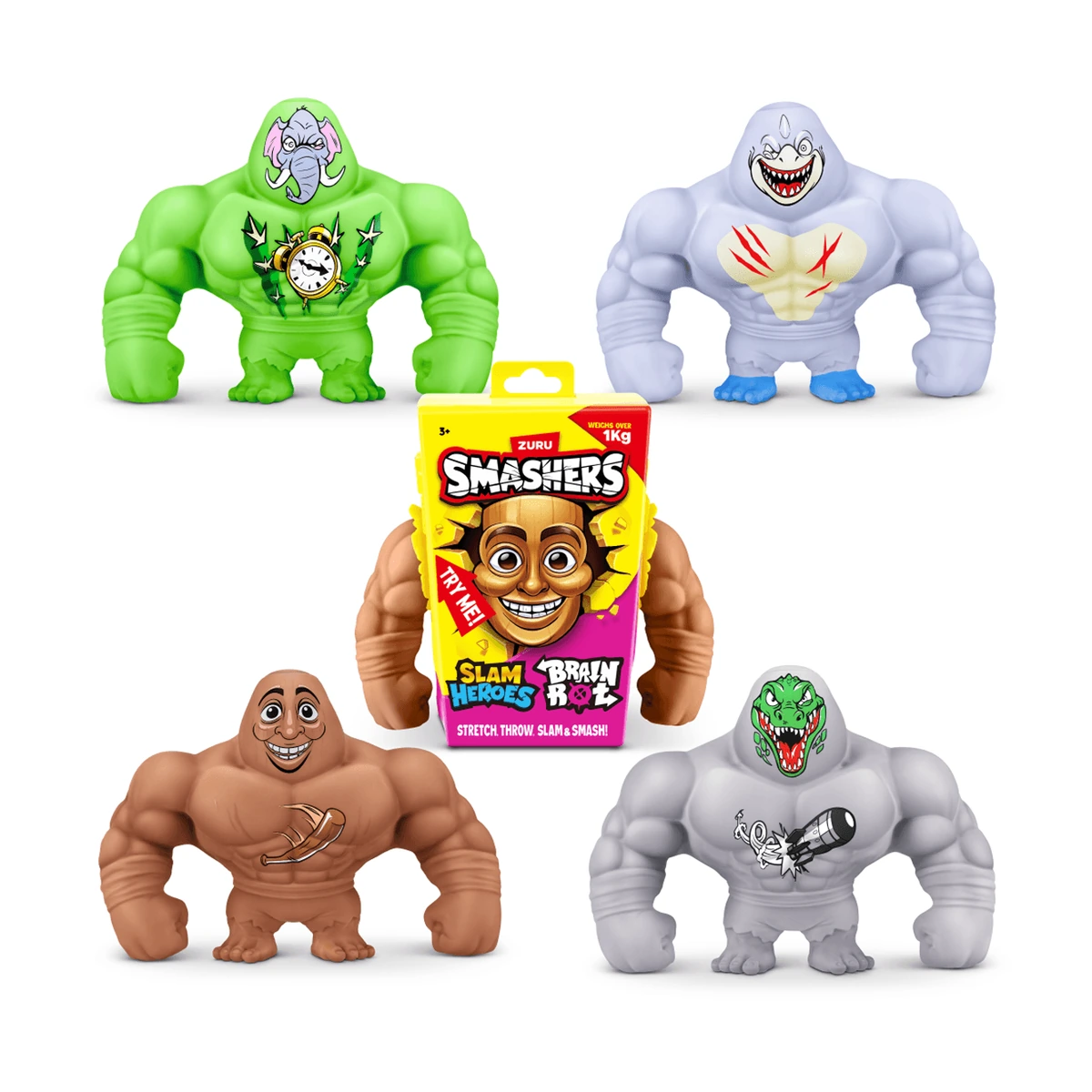 Smashers SLAM Heroes Brain Rot de ZURU: cuatro figuras elásticas y la caja de Tung Tung Tung Sahur