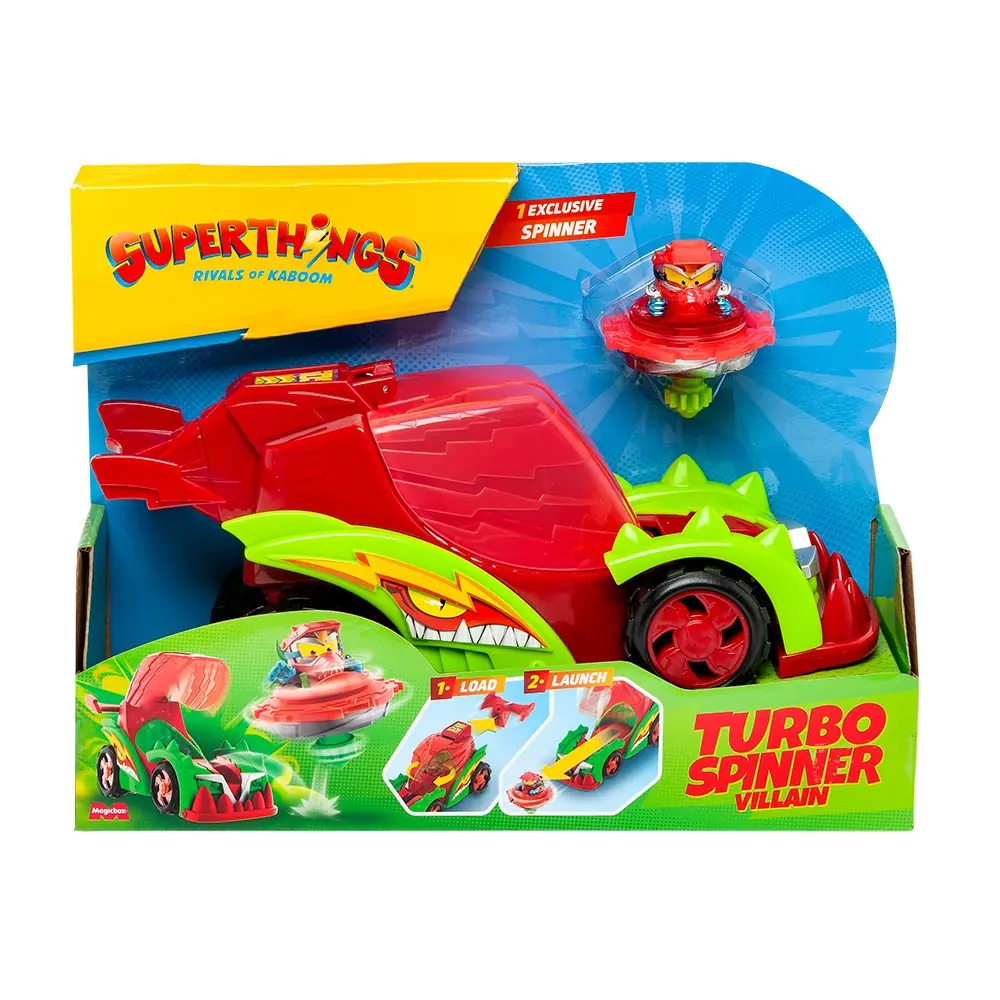 Caja del Turbo Spinner Villain de SuperThings, el coche rojo y verde con su Kazoom Spinner exclusivo