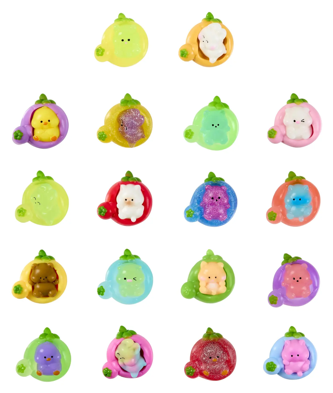 Las 18 combinaciones de vaina y squishy interior de Tataba Serie 2 sin flocar, en la foto oficial