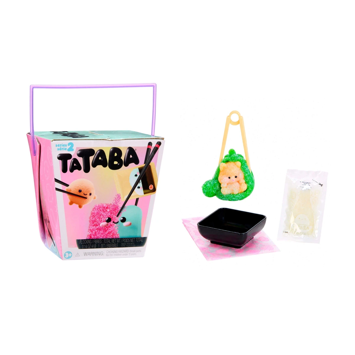 Tataba Serie 2 de MGA: caja de comida para llevar con la vaina squishy 2 en 1, pinzas, plato y sobre de flocado