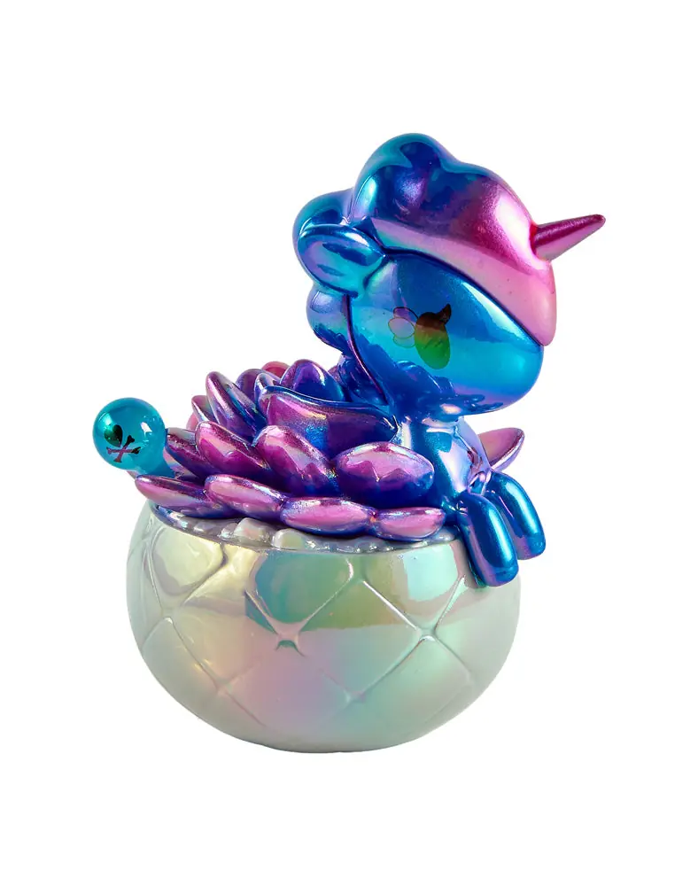Moonstone de tokidoki Botanical Chrome Unicorno: Unicorno azul y morado sobre suculenta