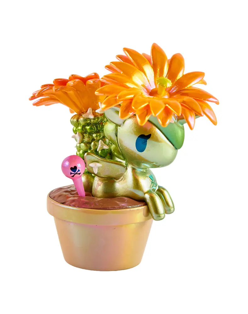 Sonora de tokidoki Botanical Chrome Unicorno: Unicorno con flor naranja de cactus en maceta de barro