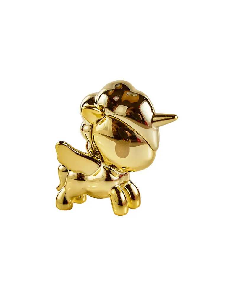 Gold Chrome Unicorno, el chaser 1 de 64 de tokidoki Chibi Blind Bag, cromado dorado