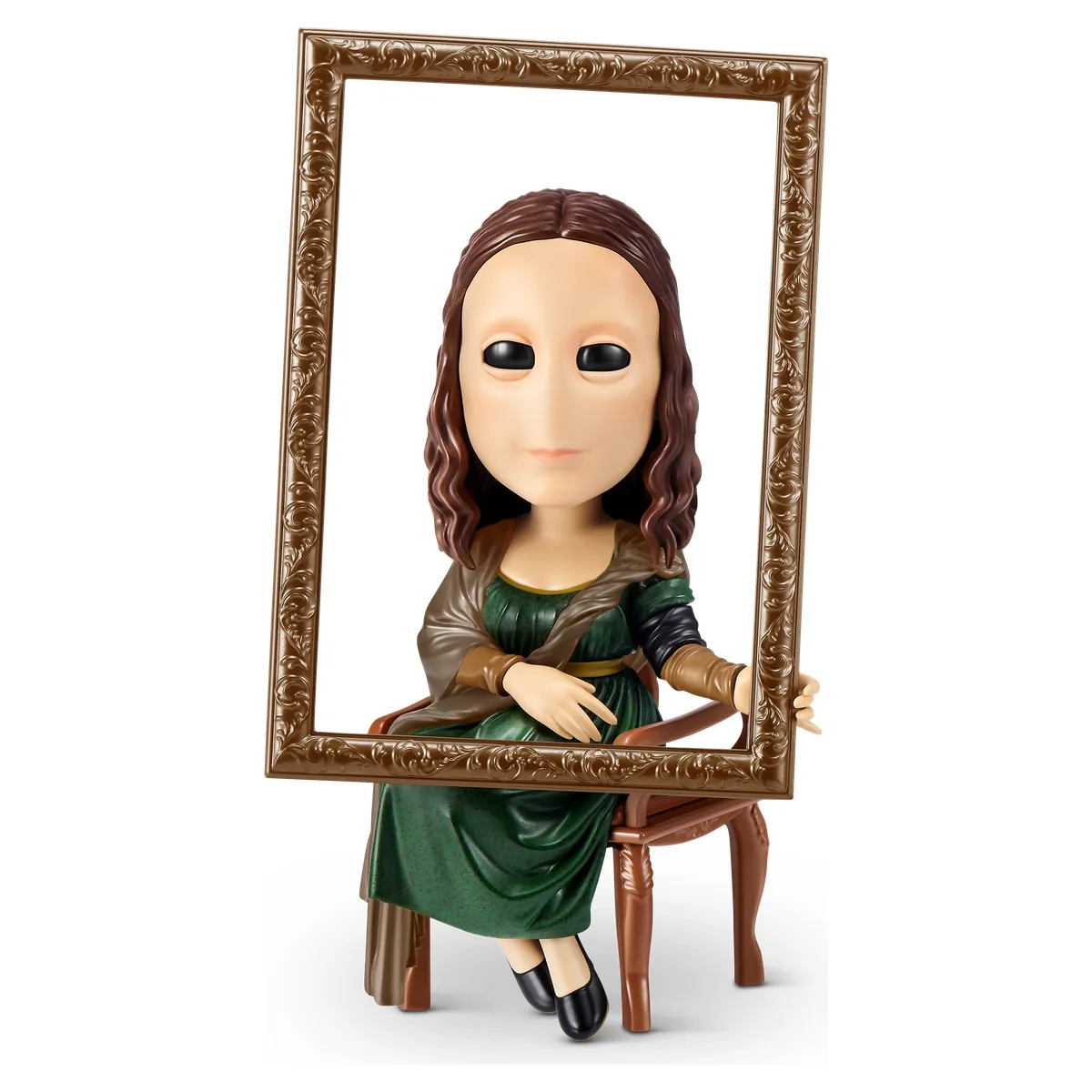 Figura rara Mona Lisa de POPCONS Legends Series 1, sentada y rodeada por un marco de cuadro dorado