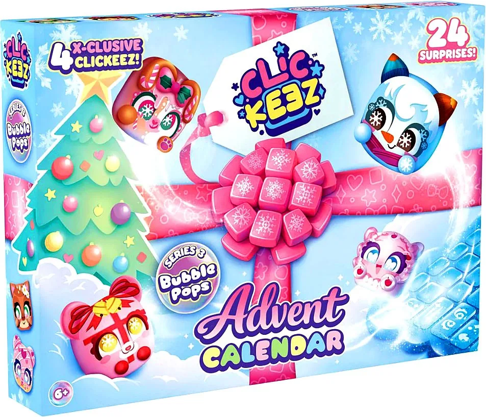 Caja del Clickeez Advent Calendar Series 3 Bubble Pops con 24 sorpresas y 4 Clickeez exclusivos