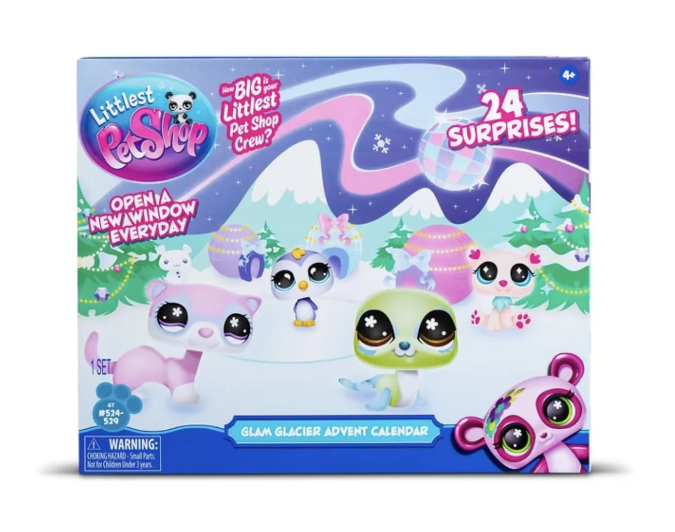 Caja del calendario de Adviento Littlest Pet Shop Holiday Glam Glacier 2026 con mascotas del hábitat de hielo