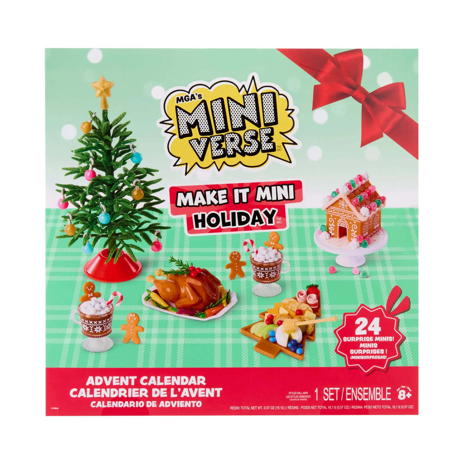 Caja del calendario de Adviento Miniverse Make It Mini Holiday 2026 con árbol, casa de jengibre, pavo y chocolate caliente en miniatura