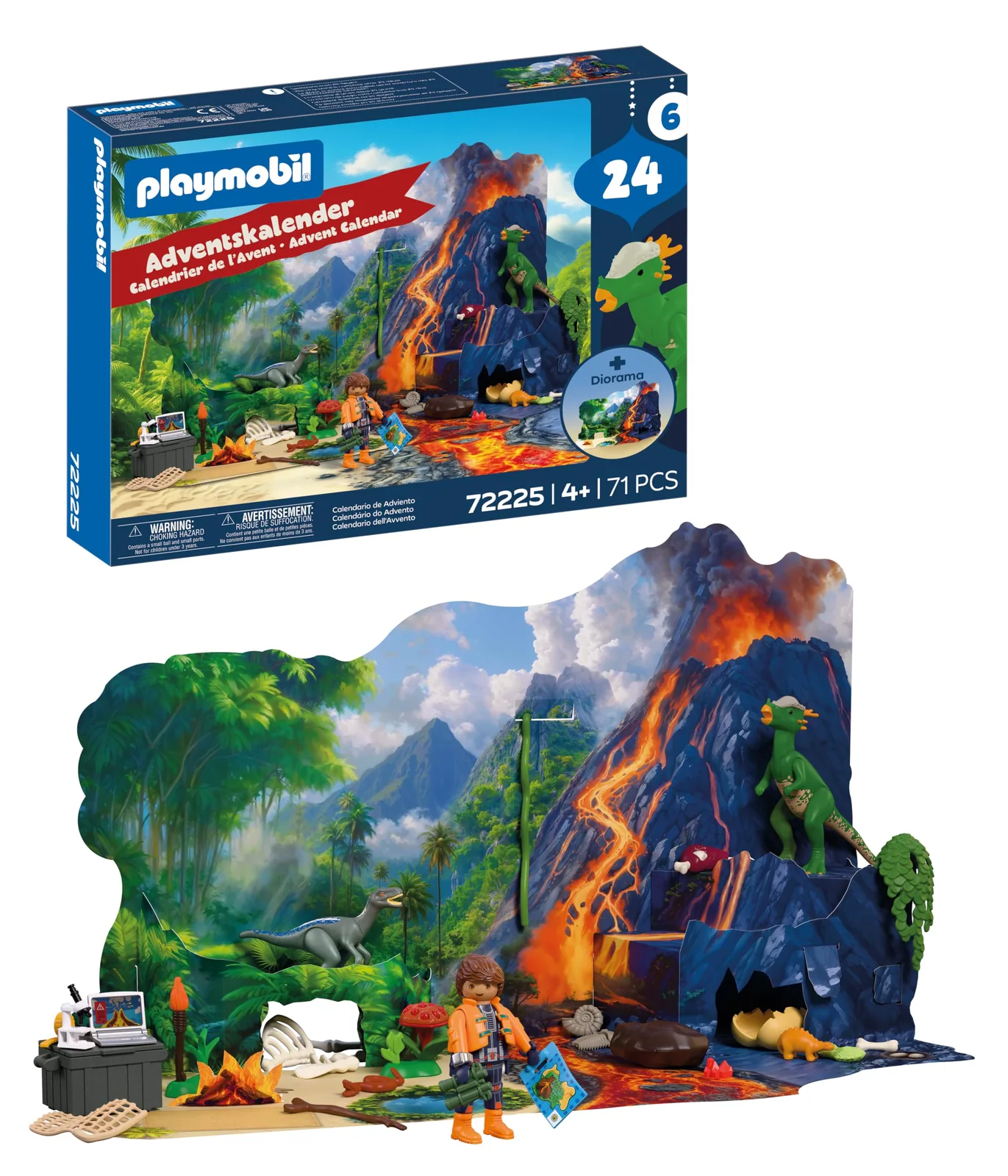 Caja y diorama con volcán del calendario de Adviento Playmobil 72225 Expedición Dino 2026