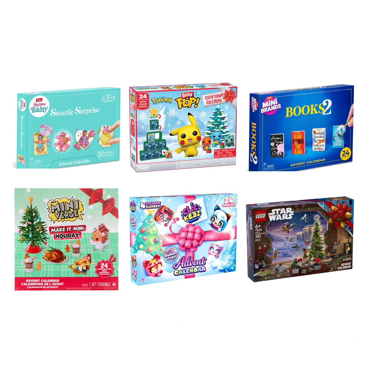 Calendarios de Adviento 2026 coleccionables: cajas de My Mini Baby, Bitty Pop! Pokémon, Mini Brands Books 2, Miniverse Holiday, Clickeez y LEGO Star Wars