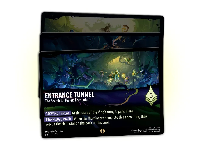 Carta de Encounter Entrance Tunnel, primer encuentro de The Search for Piglet en Lorcana The Great Hunny Rescue