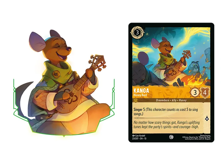 Ilustración y carta de Kanga Hunny Bard de Lorcana The Great Hunny Rescue