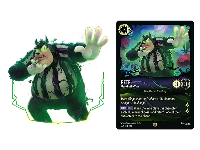 Ilustración y carta de Pete Made by the Vine, enemigo de la Vine en Lorcana The Great Hunny Rescue